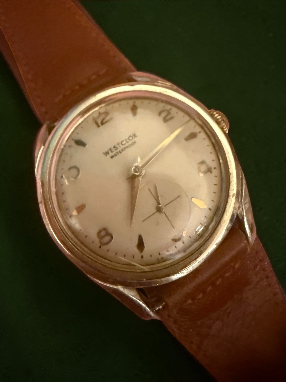 Vintage Westclox Waterproof Mechanical Watch Sub Seconds Art Deco Dial Running
